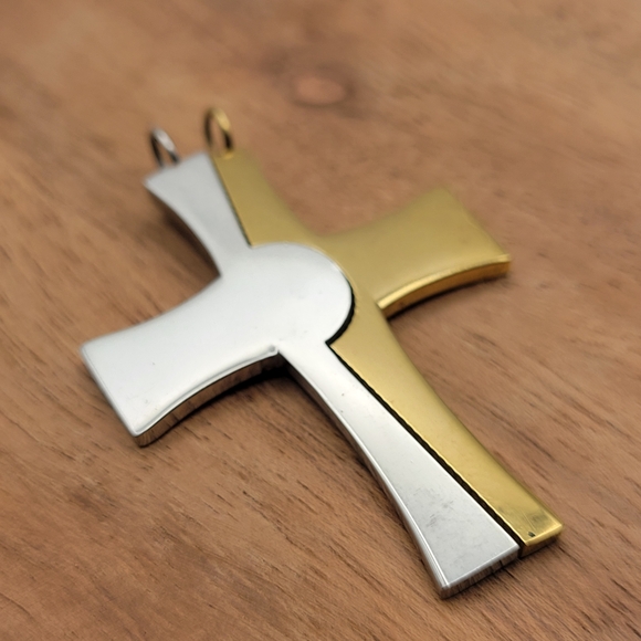 Two-Tone Cross Pendant Necklace - Picture 5 of 7